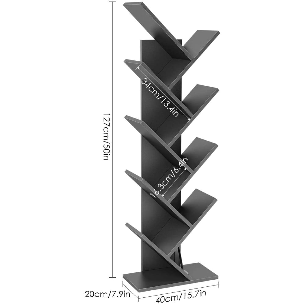 Lowestbest 9-Shelf Bookcase Rack, Free Standing Book Storage Organizer, Wooden Tree Bookshelf, Black Lowestbest 9-Shelf Bookcase Rack, Free Standing Book Storage Organizer, Wooden Tree Bookshelf, Black