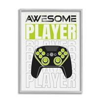 Awesome Player Gaming Controller Art for Kids Graphic Art Gray Framed Art Print Wall Art