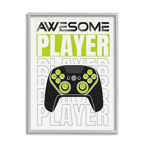 Awesome Player Gaming Controller Art for Kids Graphic Art Gray Framed Art Print Wall Art