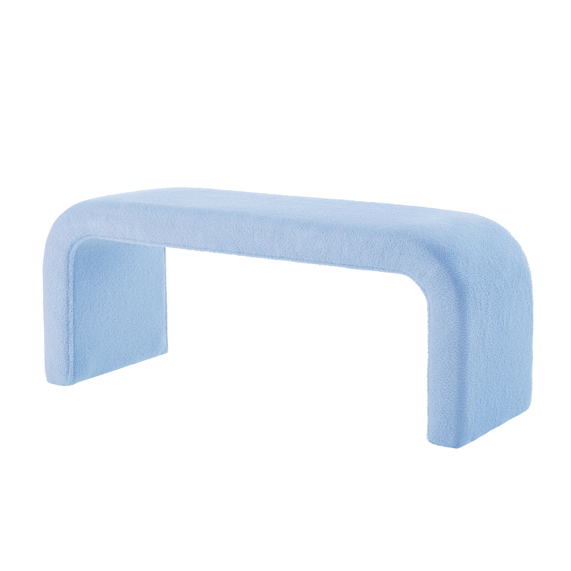 Aukfa 3-Piece U-Shaped Teddy Ottoman Bench Set, Upholstered End of Bed Bench, 2 Stools, No Assembly Required,Light Blue