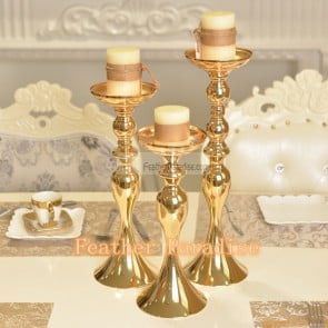 Pillar Candle Holder Centerpiece Wedding Floral Stand /Pillar Candle Holder Flower Feather Ball Centerpiece Stand Reversible- Gold 24 inches New!!! ()