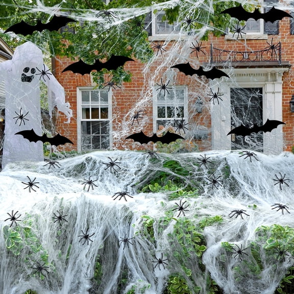 EBaokuup 1100 Sq Ft Halloween Spider Webs, Stretch Cobwebs with 100 Spiders & 24 Bats