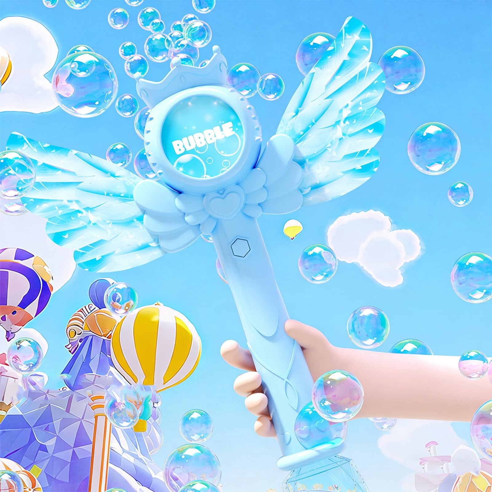 Bubble Wand for Kids, Kid-Friendly, Electronic Components, LED Light Up Butterfly Fairy Stick, Magic Bubble Wand Blower, Portable, for Girls Party Backyard Playground (2pc, Blue)
