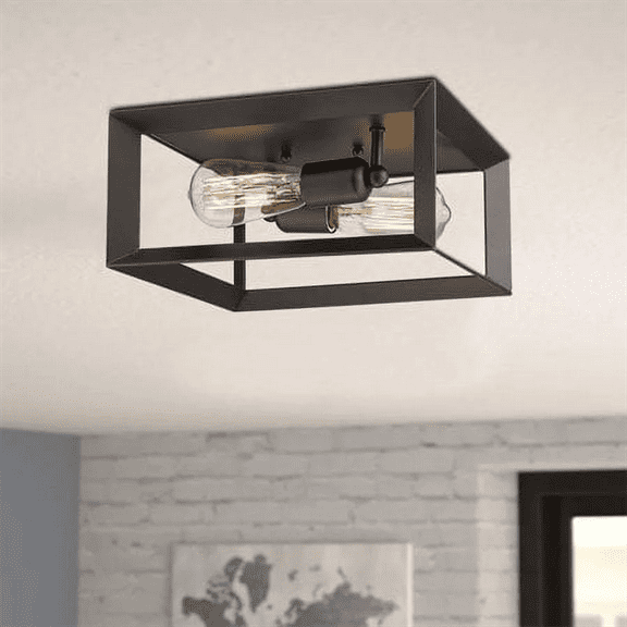 LOHASLED 2-Light Flush Mount,Contemporary Ceiling Lighting Fixture, Metal Black Square Lamp Ceiling Light for Hallway, Kitchen, Entryway, Indoor Living Room