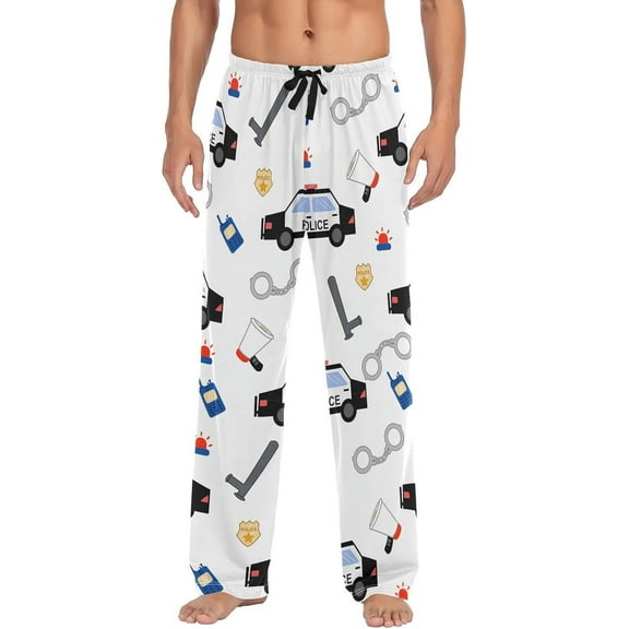 Top-kevin Police Car Pajama Pants Horn Handcuff Intercom Men's Pajama Bottoms Lounge Sleepwear PJs Casual Sleep Pants