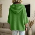 thumbnail image 3 of Women's Hoodie Knit Pullover Sweater Drawstring Adjustment 3/4 Drop Shoulder Sleeves Ribbed Knit Loose Fit Soft Comfy Solid Trendy Winter Tops, 3 of 5