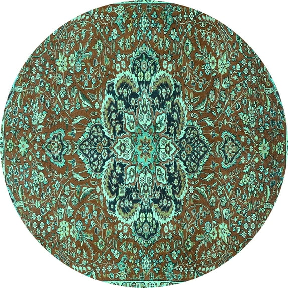 Ahgly Company Indoor Round Medallion Turquoise Blue Traditional Area Rugs, 5' Round