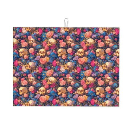 

Qekee Skull colorful daisy Print Dish Drying Mat Dishes Drainer Mat for Kitchen Counter Microfiber Absorbent Dish Draining Reusable Washable Draining Racks Extra Large 18 x24