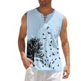 thumbnail image 1 of Men's Casual Loose Cotton Linen Shirts Printed Blouse Sleeveless Vest Shirts Tops 3XL, 1 of 2