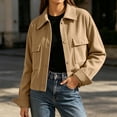 thumbnail image 2 of Admvng Women's Cropped Shacket Jacket Lapel Button Down Comfortable Chest PocketCasual Long Sleeve Ladies Coat Outerwear, 2 of 8
