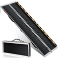 thumbnail image 1 of Portable 8FT Folding Aluminum Wheelchair Ramp – 600lbs Capacity, Extra Wide, Non-Slip Surface, Lightweight, Reflective Transition Plate – For Steps, Stairs, Cars – Anti-slip Black Leather | 8 feet, 1 of 6