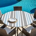 thumbnail image 6 of Blue Grey Stripes Round Tablecloth, Fitted Table Cover with Elastic for 55"-60" Round Tables, Simple Striped Lines Minimalist Modern Table Cloth Outdoor Indoor Dinning Party Waterproof Tablecloths, 6 of 7