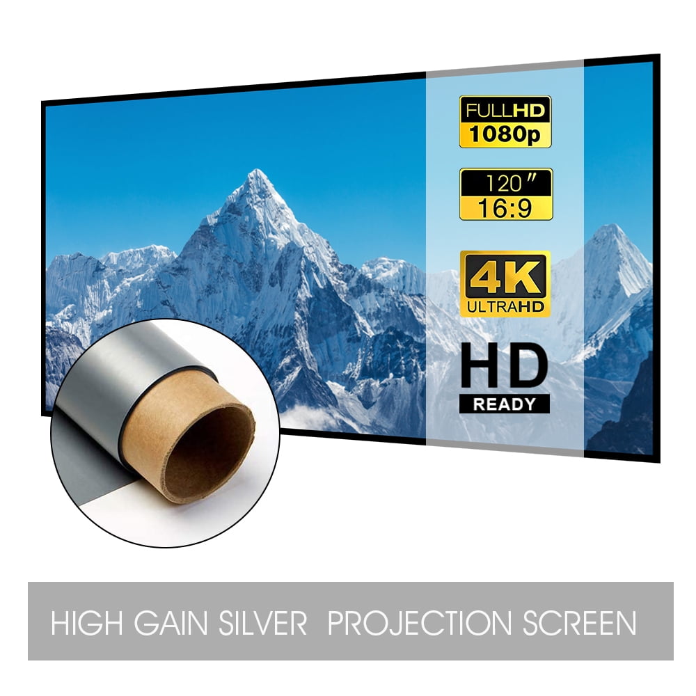 Projector Screen, Metal Silver 120 Inch Projection Screen 4K HD, 169
