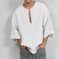 thumbnail image 2 of Itsun Mens Shirt Lightweight Breathable Casual Fashion Solid Color Long Sleeve V-Neck Fit Summer Loose Comfortable Blouse White 3XL, 2 of 6