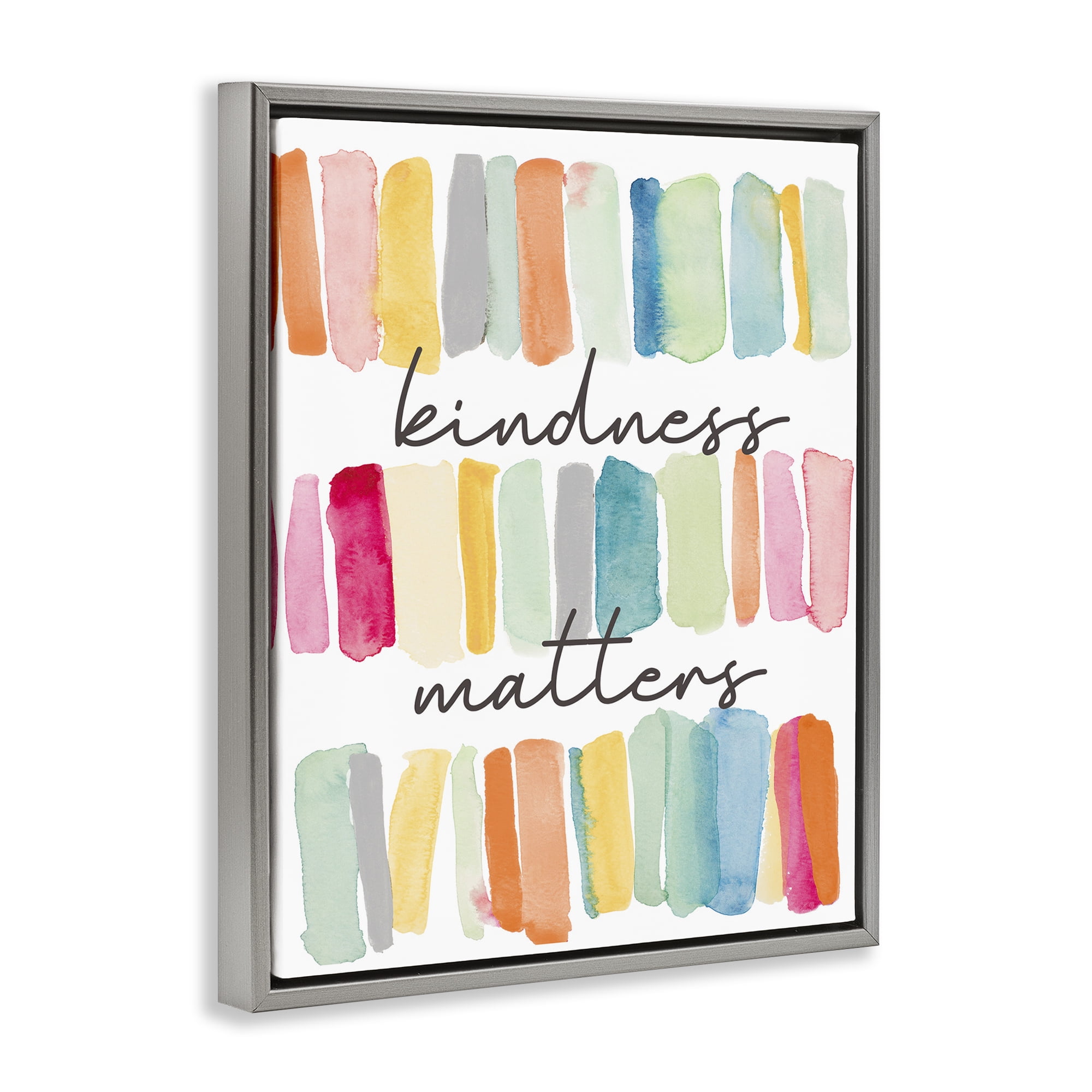 Stupell Industries Kindness Matters Phrase Typography Painting Gray Floater Framed Art Print Wall Art, 17 x 21