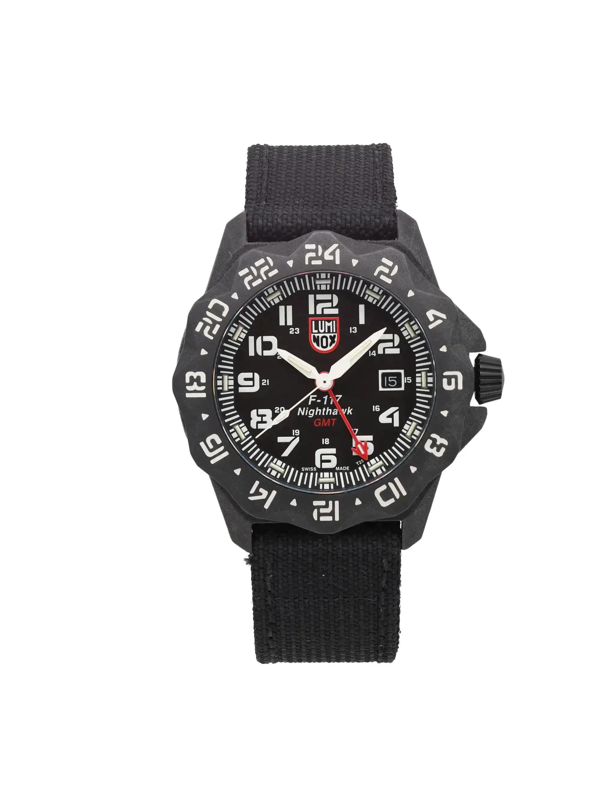 Luminox F117 Nighthawk GMT 44mm Carbon Black Dial Quartz Men Watch XA