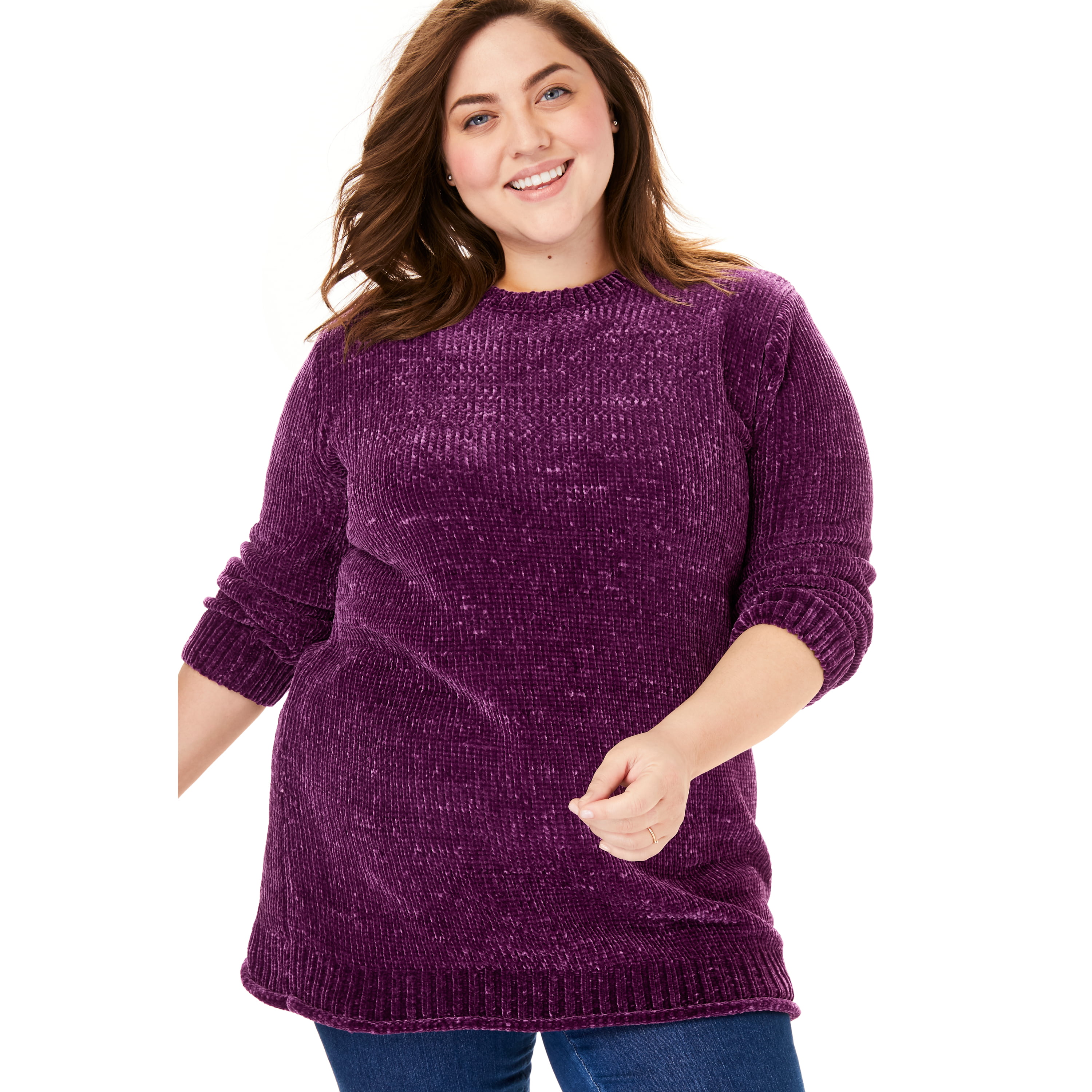 Woman Within - Woman Within Women's Plus Size Chenille Crewneck Sweater ...