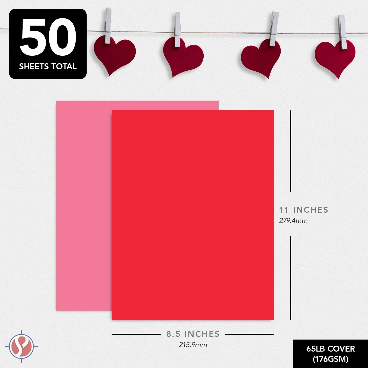 Valentine's Day Colored Card Stock Paper, Red & Pink 8.5 x 11" Cardstock for Greeting Cards, Art & Crafts, Invitations | 65lb Cover, Printer Compatible | 25 Red, 25 Pink (50 Sheets Total)