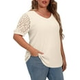 thumbnail image 2 of JWD Plus Size Tops For Women Summer Blouse Waffle Knit Short Lace Sleeve Shirts Plus Size Womens Clothes, 2 of 5