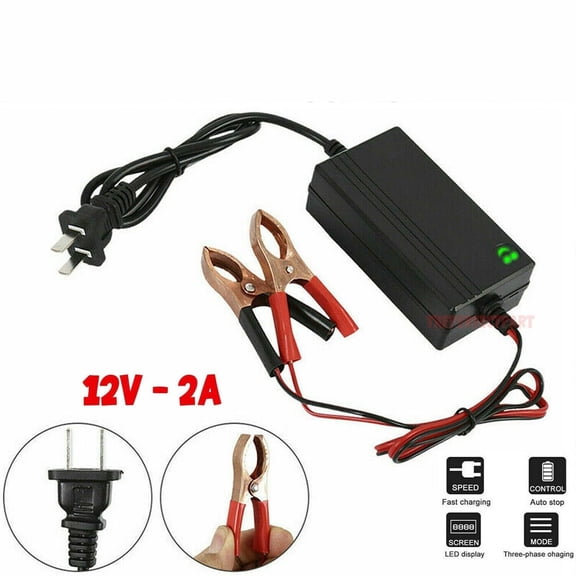 Portable 12V Battery Charger and Maintainer, 2A Smart Automatic Trickle Charger for Car Truck Motorcycle Boat RV ATV