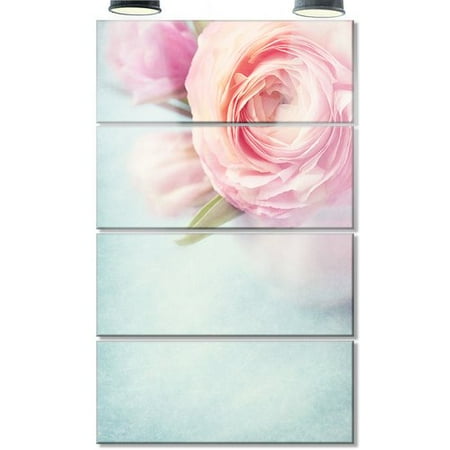 - Design Art Full Bloom Pink Flowers in Vase' 4 Piece Photographic Print on Metal Set