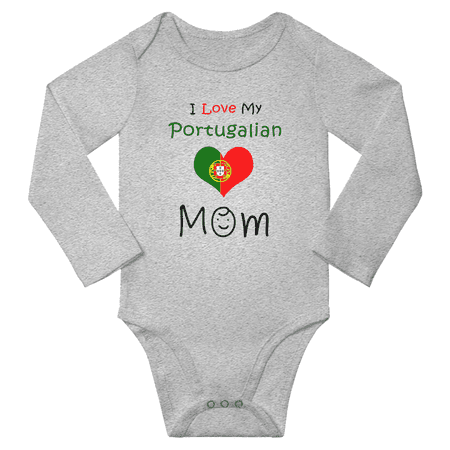 

I Love My Portugalian Mom Baby Long Slevve Romper Bodysuit (Gray 6-12 Months)