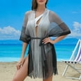 thumbnail image 2 of Women's Swimwears Cover-Ups Solid Color Knitted Hollow Out Mesh Shawl Beach Cover Up Hoodie Female Stylish Summer Beachwear, 2 of 3