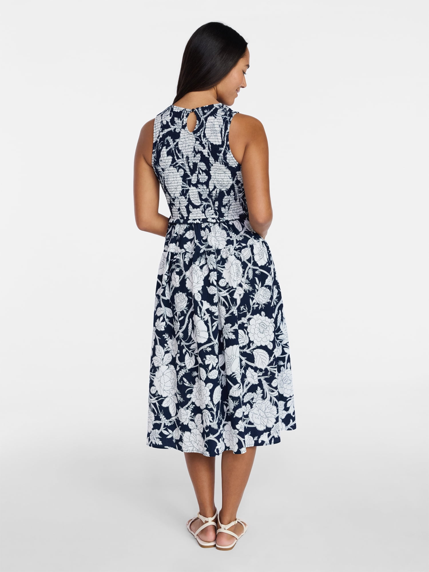 Time and Tru Women's Tiered Skirt Ruffle Smocked Midi Dress, Sizes XS-4X
