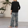 thumbnail image 7 of Bold Monochrome Floral Print Two Piece Set for Women, 3/4 Sleeve Button Down Top & Wide Leg Pants - Casual Lounge Outfit with Geometric Hem Trousers Zebra XL, 7 of 7