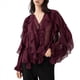 thumbnail image 2 of Blusa Informal Elegante para Mujer, de Larga, con Cuello en V y Volantes, Ideal para Oficina y Trabajo. Vino Tinto L, 2 of 10