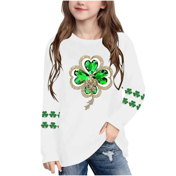 Blusas y camisas de manga larga con cuello redondo, moda del Día de San Patricio, blusa informal con estampado bonito de manga larga para niños y niñas.