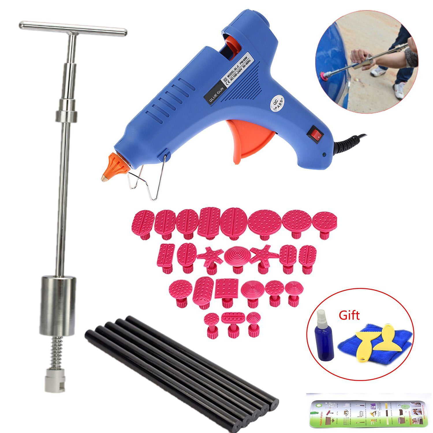 Paintless Dent-Repair Dent Puller Kit Dents Removal Slide Hammer Glue B3Z7 