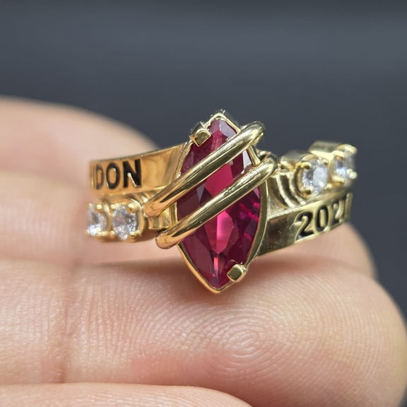 925 Sterling Silver High School Class Ring, Graduation Ring for Students, College or University Jewelery, Senior Gift - Two Tone Class Ring