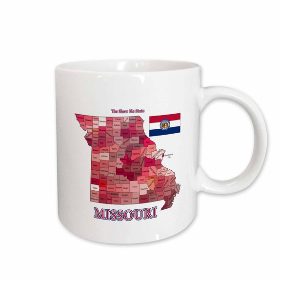 3drose, Map and Flag of Missouri with State Nickname. All Counties Labeled, 15oz Mug