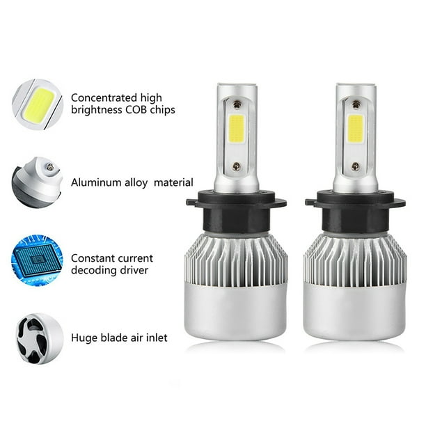 Par de bombillas LED H7 de 36 W, 8000 lm, para faros delanteros de coche, haz alto/bajo, 6000 K (plateado) Jadeshay A