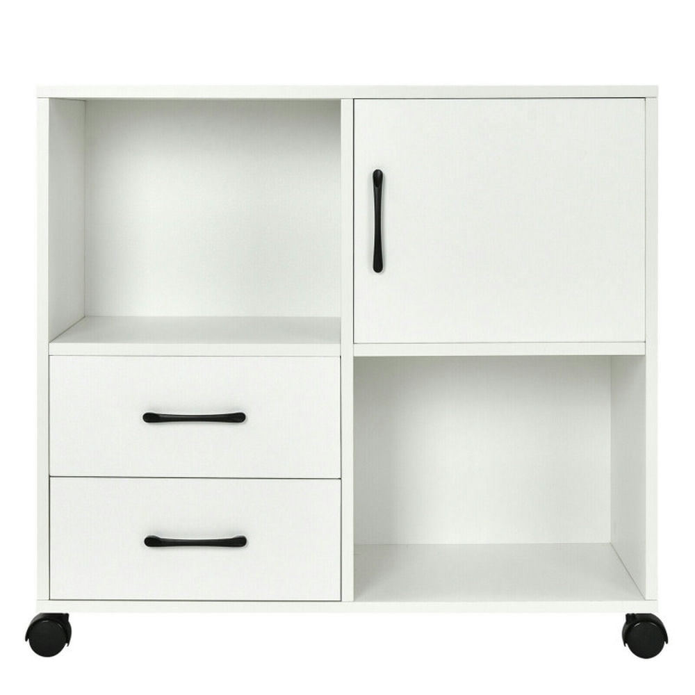 Demi Bonn Mobile File Cabinet with Lateral Printer Stand and Storage Shelves, Wood Filing Cabinet for Home Office, White