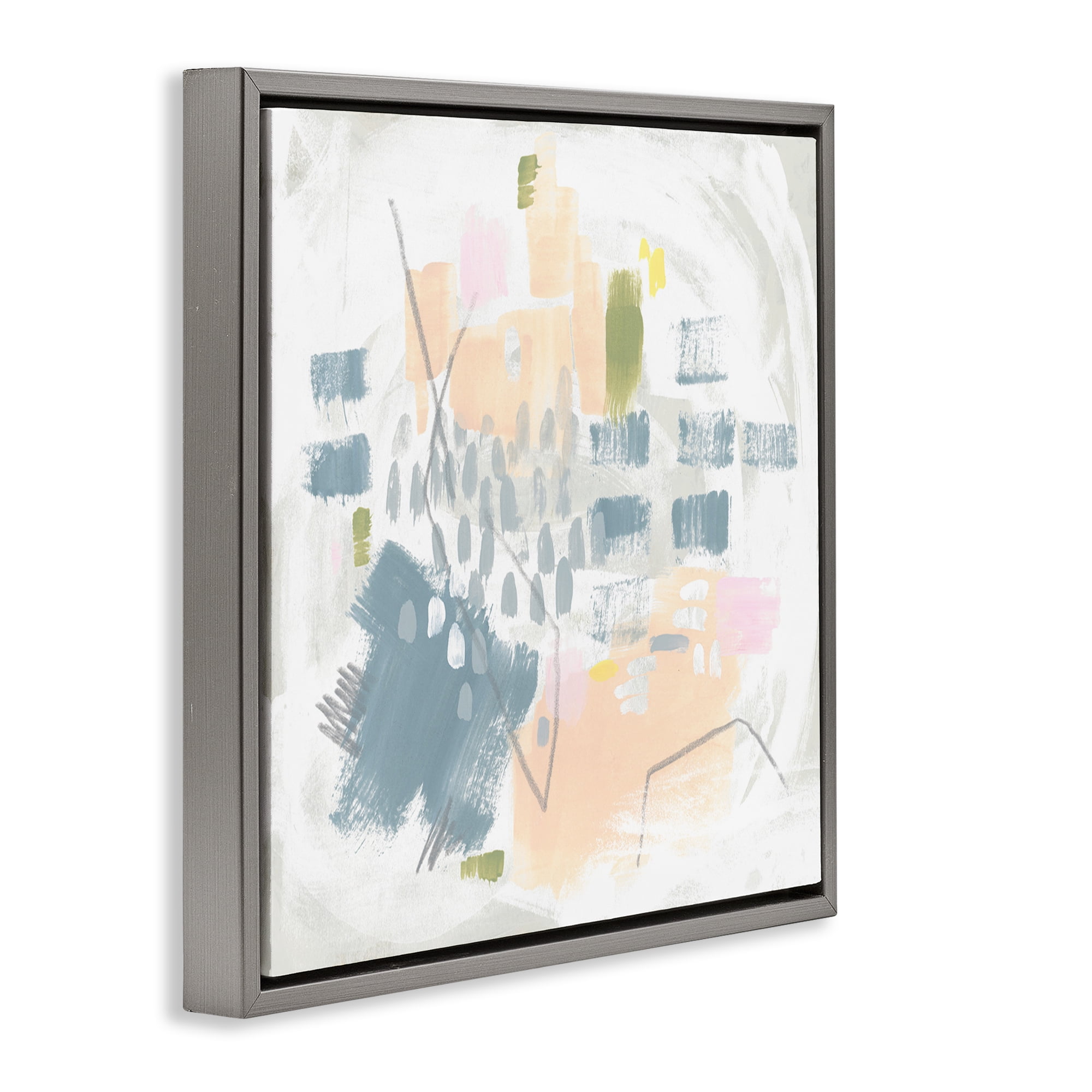 Stupell Industries Centric Pastel Pattern Abstract Painting Gray Floater Framed Canvas Art Print Wall Art, 18 x 18