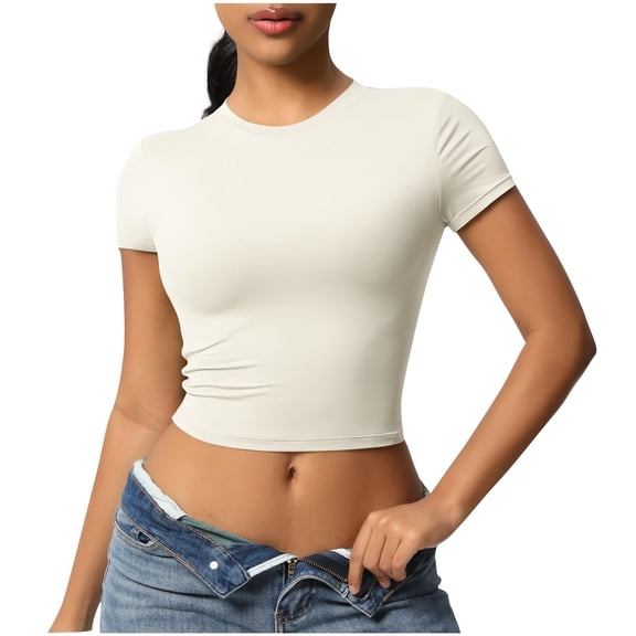 Besolor Workout Tops for Women Cropped Gymwear Tshirt Crewneck Short Sleeve Lightweight Quick-Dry Tees
