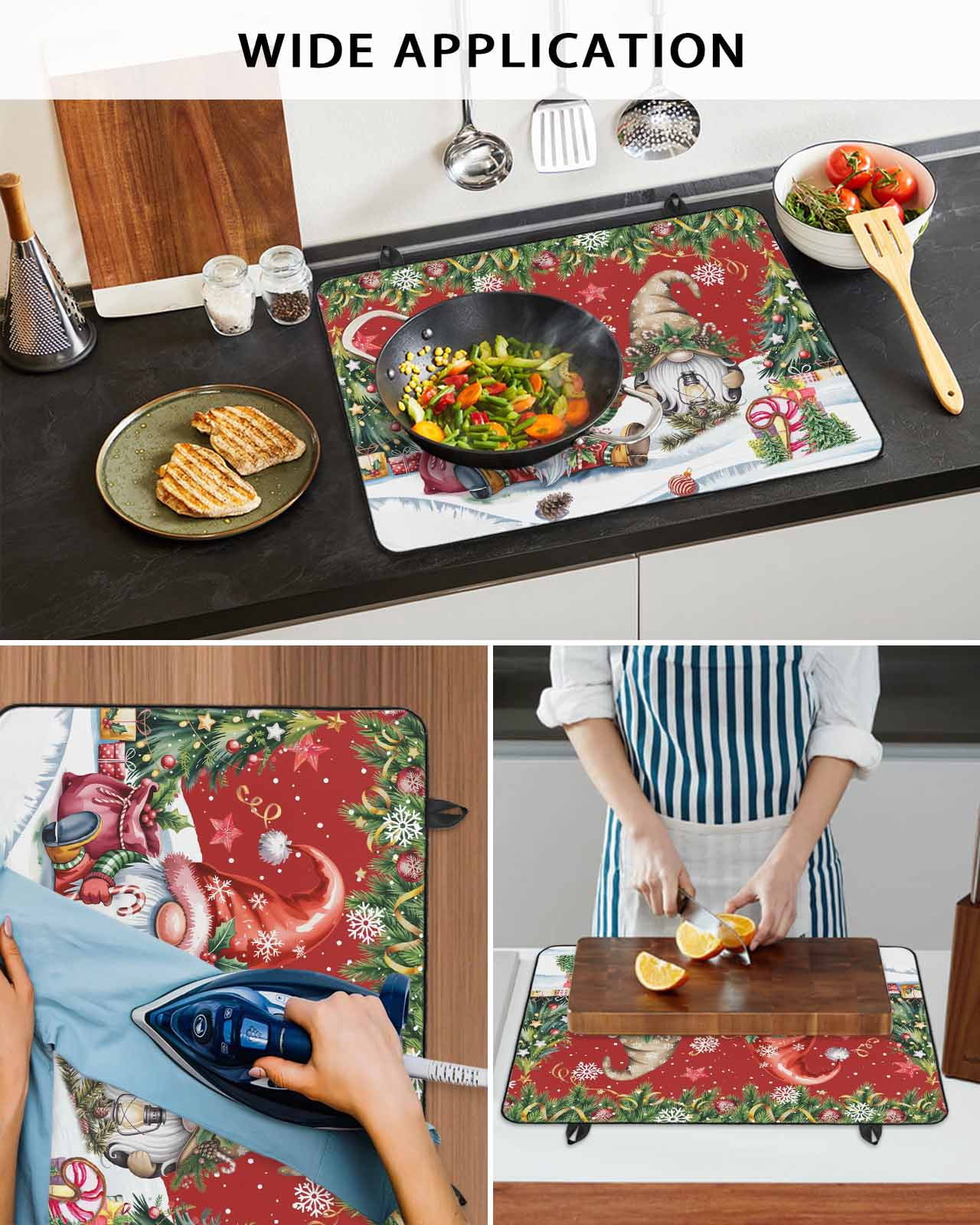 Large Induction Cooktop Protector Mat Red Christmas Stove Top Covers for Electric Stove, Gnomes Xmas Tree Snowflake Gifts Decorative Stove Burner Cover Mats, Glass Top Stove Cover