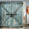 thumbnail image 2 of Wooden Barn Door Shower Curtain, Rustic Wooden Garage Door Shower Curtain Vintage Wood Farmhouse Shower Curtain, Country Barn Door Shower Curtain with Hooks, 72X72 Inch, Blue, 2 of 6