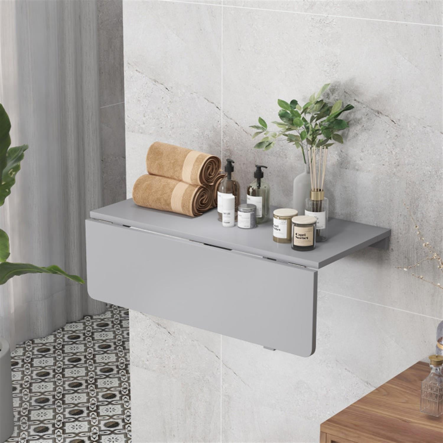 Demi Bonn 31.5" Wall Mounted Folding Table for Small Spaces, Laptop Workstation Desk for Laptops, Books, Tablets, and Art, Gray