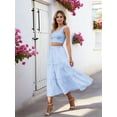 thumbnail image 4 of Women'S Casual Smock Layered Tiered Skirt High Waisted A Line Flowy Long Skirts with Pockets Light Blue S, 4 of 8