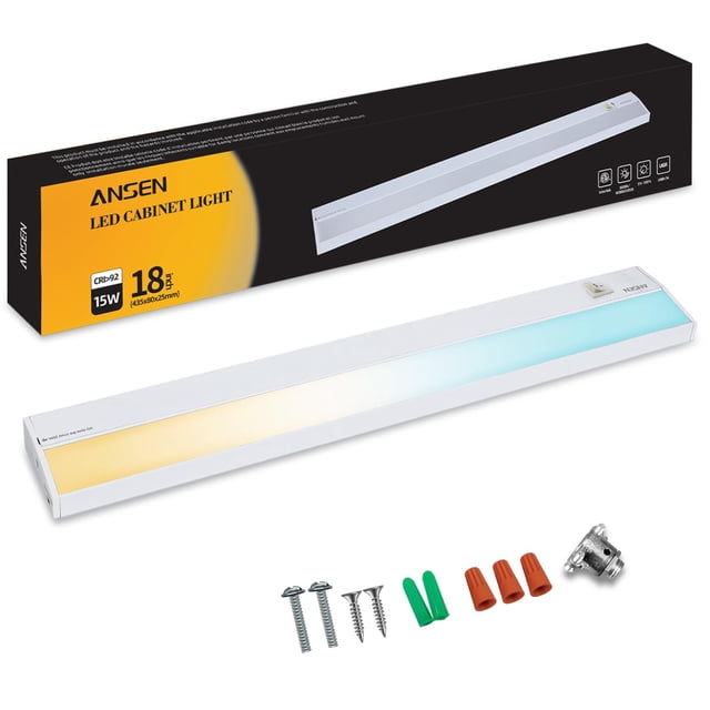 Iluminación para debajo del gabinete Ansen, cableada, LED de 18 pulgadas y 15 W