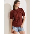 thumbnail image 2 of DARING DIVA Women's Crochet Hollow Out Ruffle Neck Peasant Blouse S Dark Red, 2 of 6
