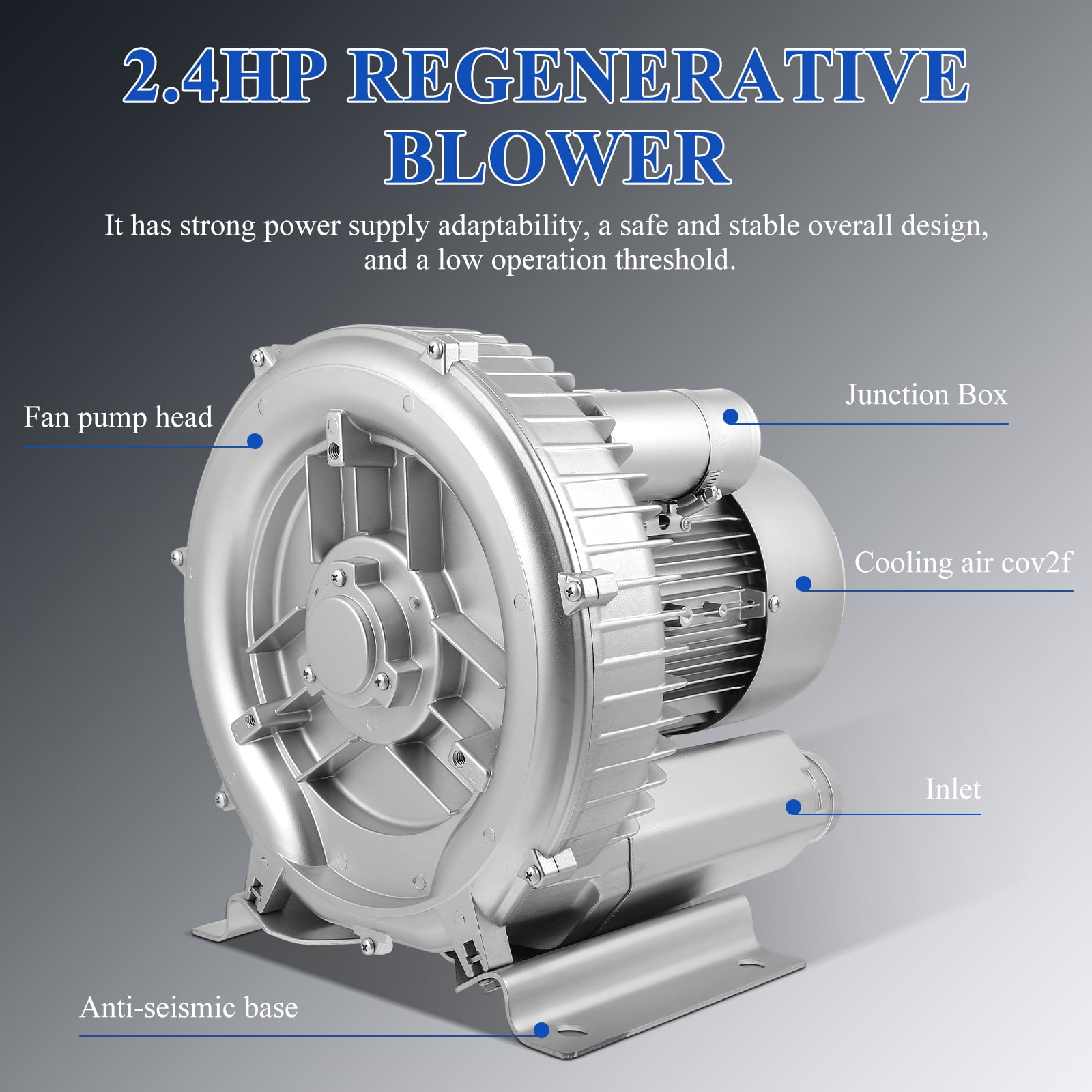Plagage 2.4HP Blower 110-120V | 1.8KW High-Pressure Industrial Vacuum Pump for Air Blowing Aquarium Fish Pond