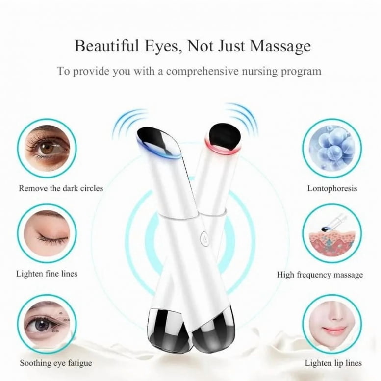 CNV 3-in-1 Eye & Face Massager Wand, Heat Vibration Red Blue Light Therapy, USB Rechargeable At-Home Spa Skincare Device for Skin Revitalization, Pink