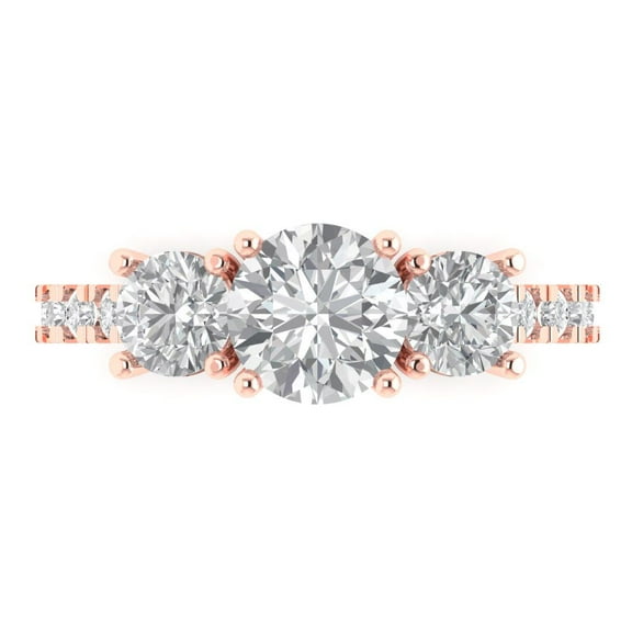 Three-Stone Engagement Ring for Women - 1.97ct Simulated Diamond in 18K Rose Gold Promise Ring