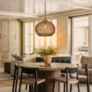 LittleGlovo Woven Rattan Pendant Light,Hand-Woven Water Plants Rattan Chandelier Boho Wicker Coastal Retro Ceiling Chandelier Lighting