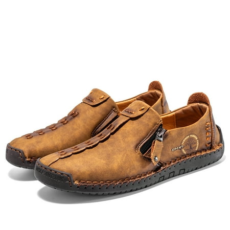 

Flyland Men s Casual Leather Fashion Sneakers Handmade Lightweight Loafers Male Walking Driving Shoes Big Size Spring Autumn Hand-stitching Lace-Up Flats Moccasins For Men