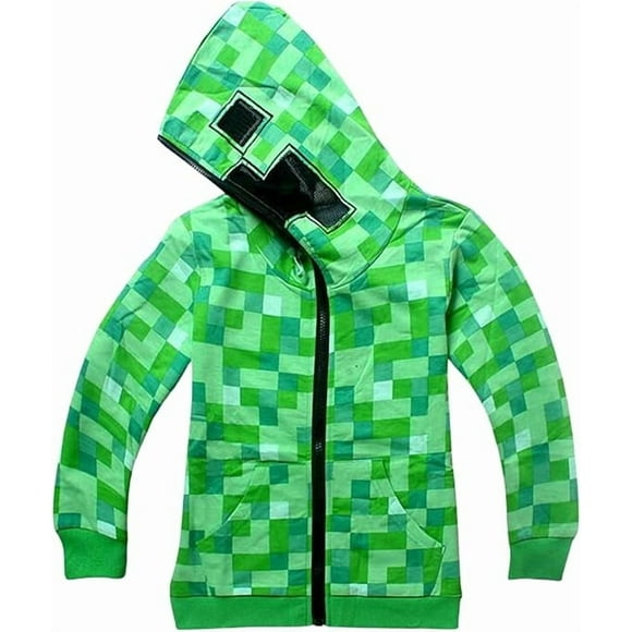 Boys Creeper Hoodie Full Zipper Mesh Hooded Novelty Sweatshirt Casual Pixel Crafter Print Hoodies for Kids
